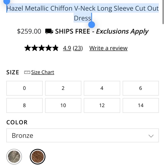 Gianni Bini Hazel Metallic Chiffon V-Neck Long Sleeve Cut Out Dress - Picture 7 of 8